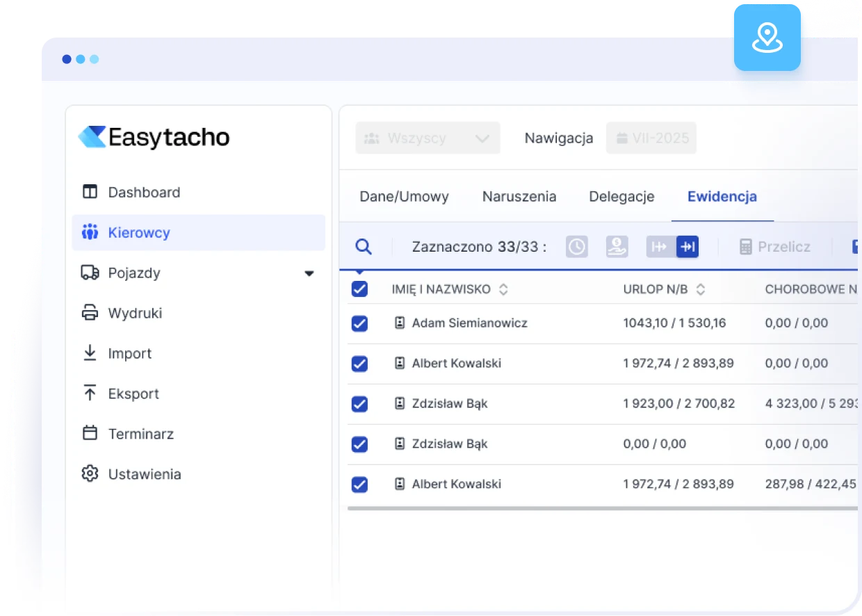 Ewidencja czasu pracy kierowcy w EasyTacho